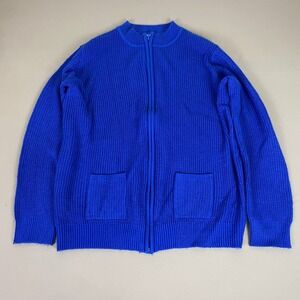 CW Classics Cardigan Sweater Jacket Women's 1X Royal Blue Knit Zip Up ‎ Acrylic